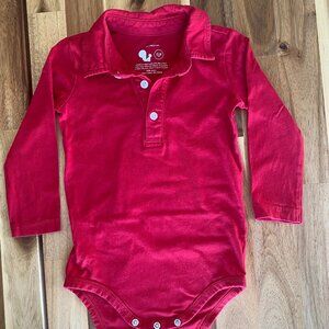 Primary Organic Long Sleeve Babysuit in Cherry - Size 12-18 Months